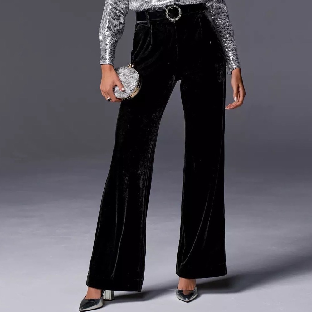 Boston Proper Malibu Black Velvet Wide Leg Trouser Pants‎ Size 12